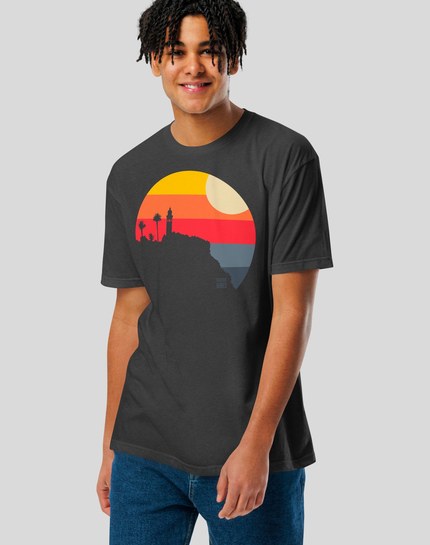 Point Vicente Lighthouse Sunset Tee - Cotton Blend | Charcoal