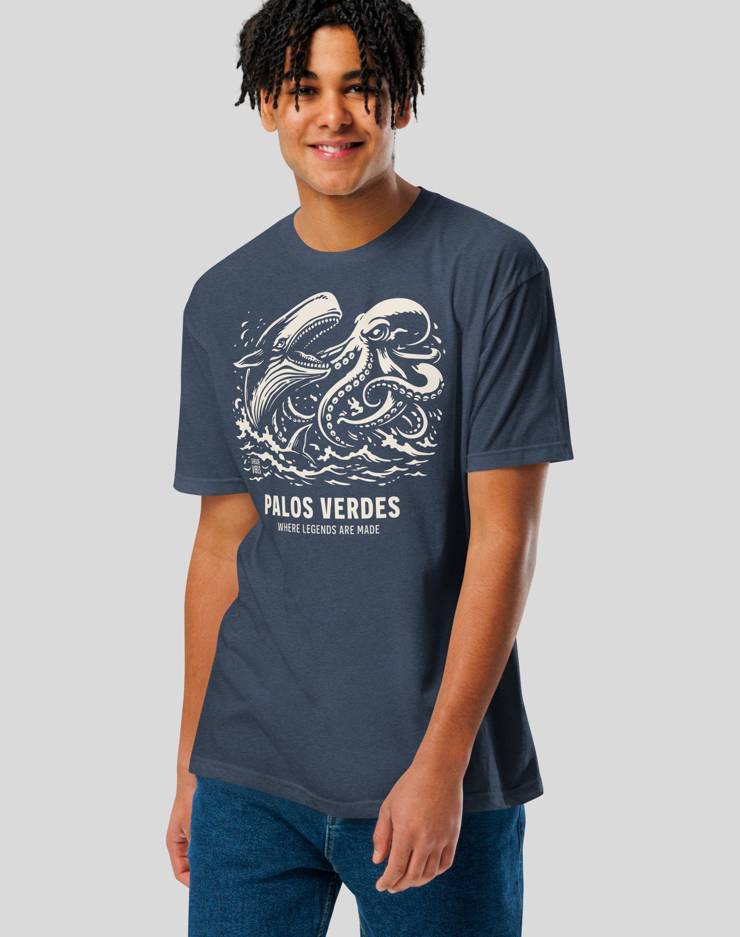 Palos Verdes Octopus vs Whale Legends Tee - Cotton Blend | Midnight Navy
