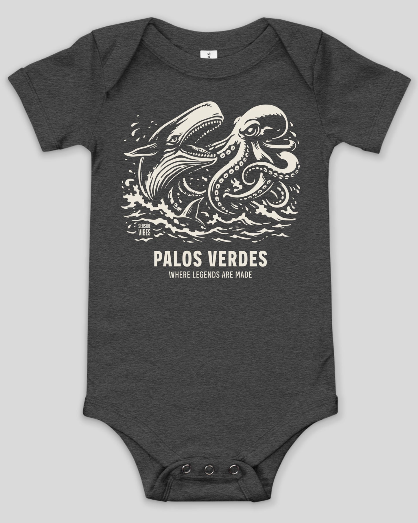 Palos Verdes Octopus vs Whale Legends Onesie | Dark Grey Heather
