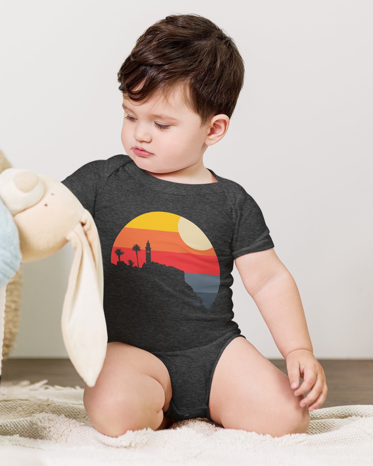 Point Vicente Lighthouse Sunset Onesie | Dark Grey Heather