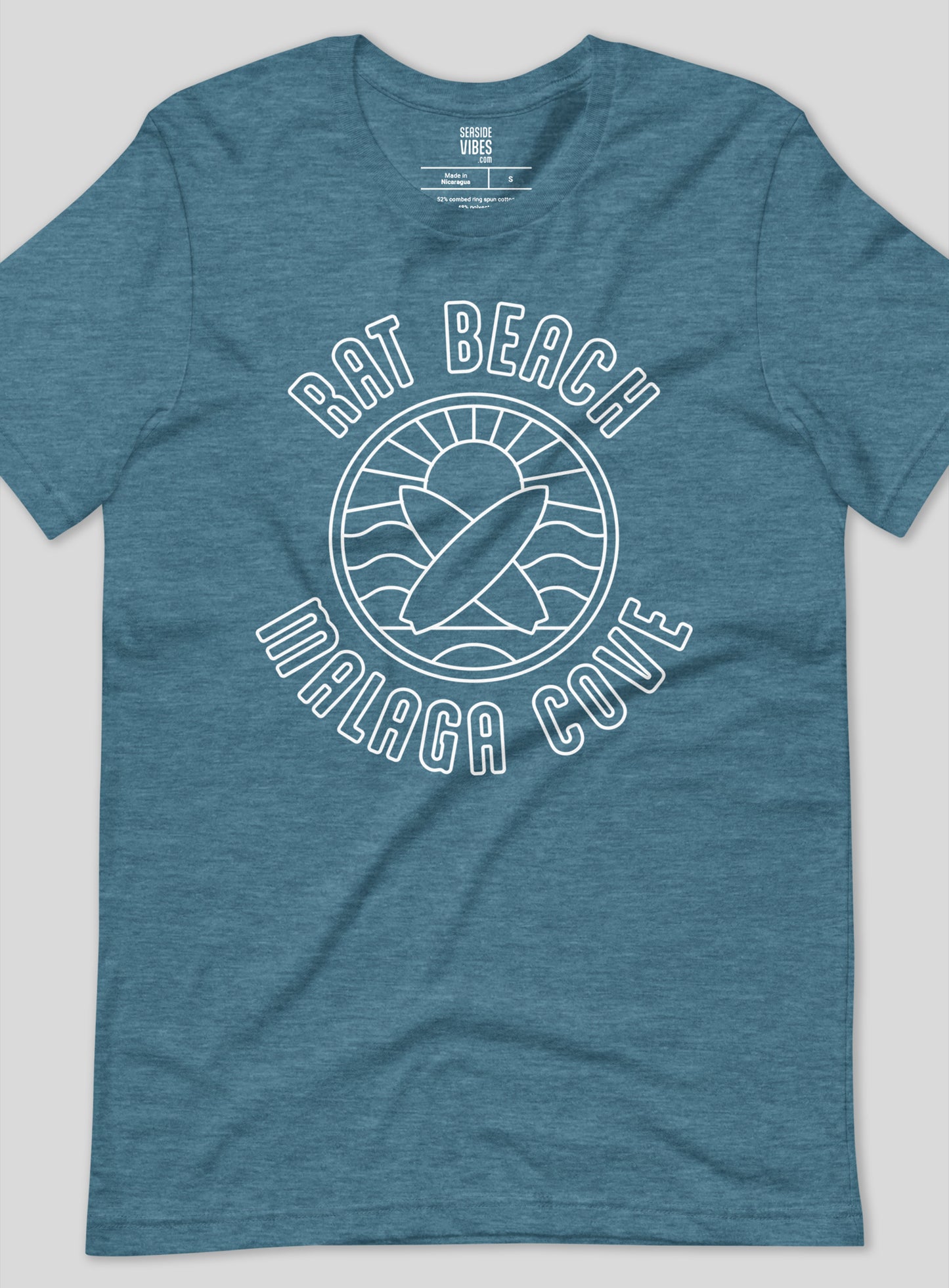 Unisex: Rat Beach Sunset Tee - Heather Deep Teal