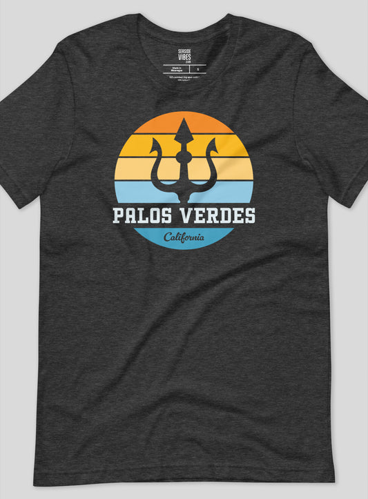 Unisex: Palos Verdes Trident Sunset Tee -  Dark Grey Heather