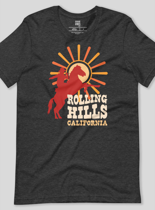 Unisex: Rolling Hills Sunset Rodeo Tee - Dark Grey Heather
