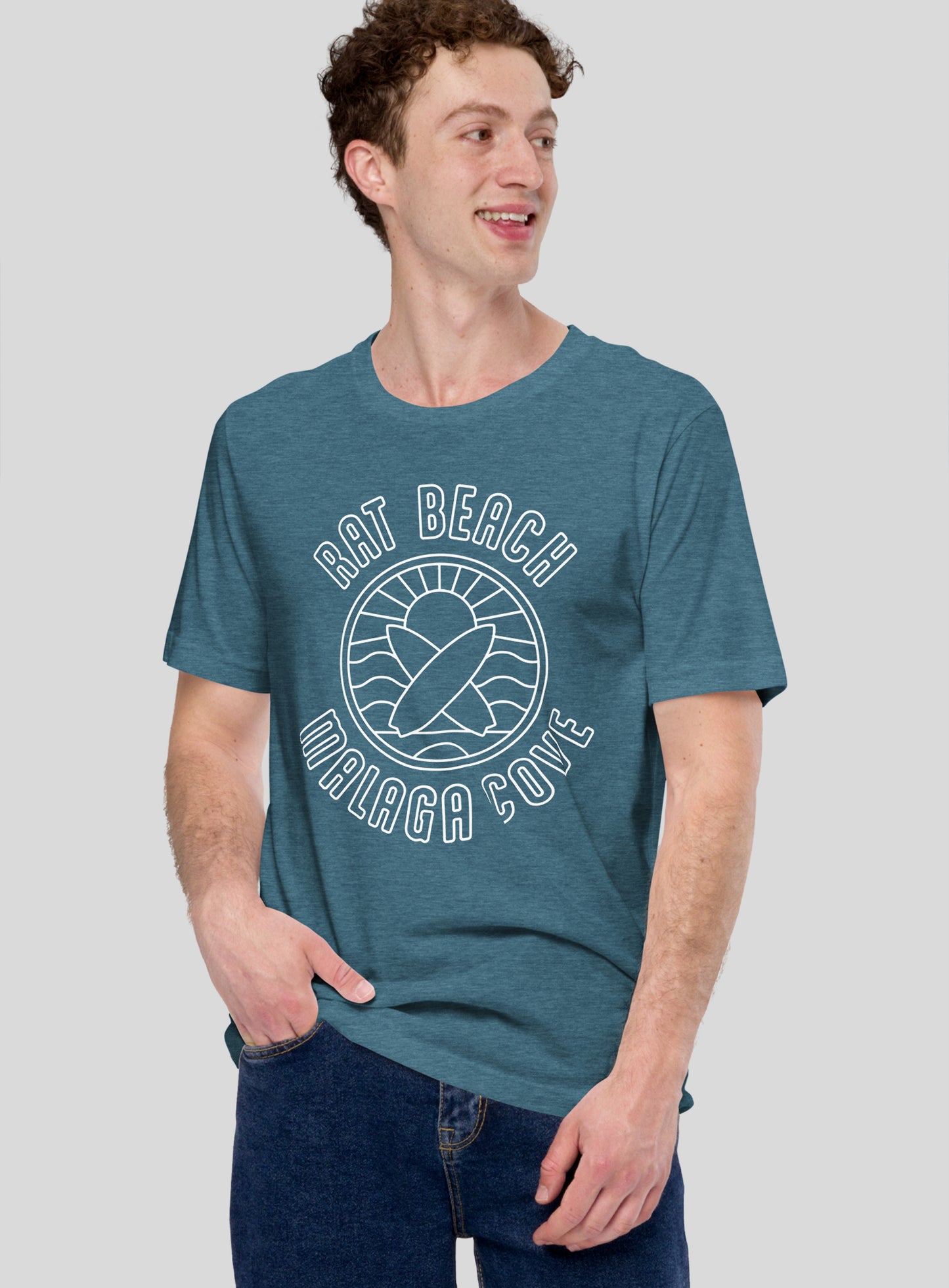 Unisex: Rat Beach Sunset Tee - Heather Deep Teal