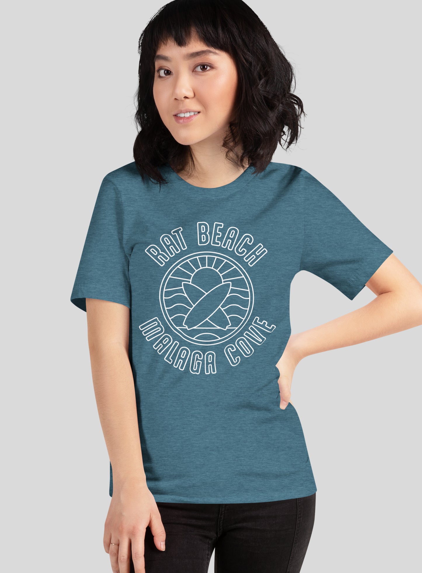 Unisex: Rat Beach Sunset Tee - Heather Deep Teal