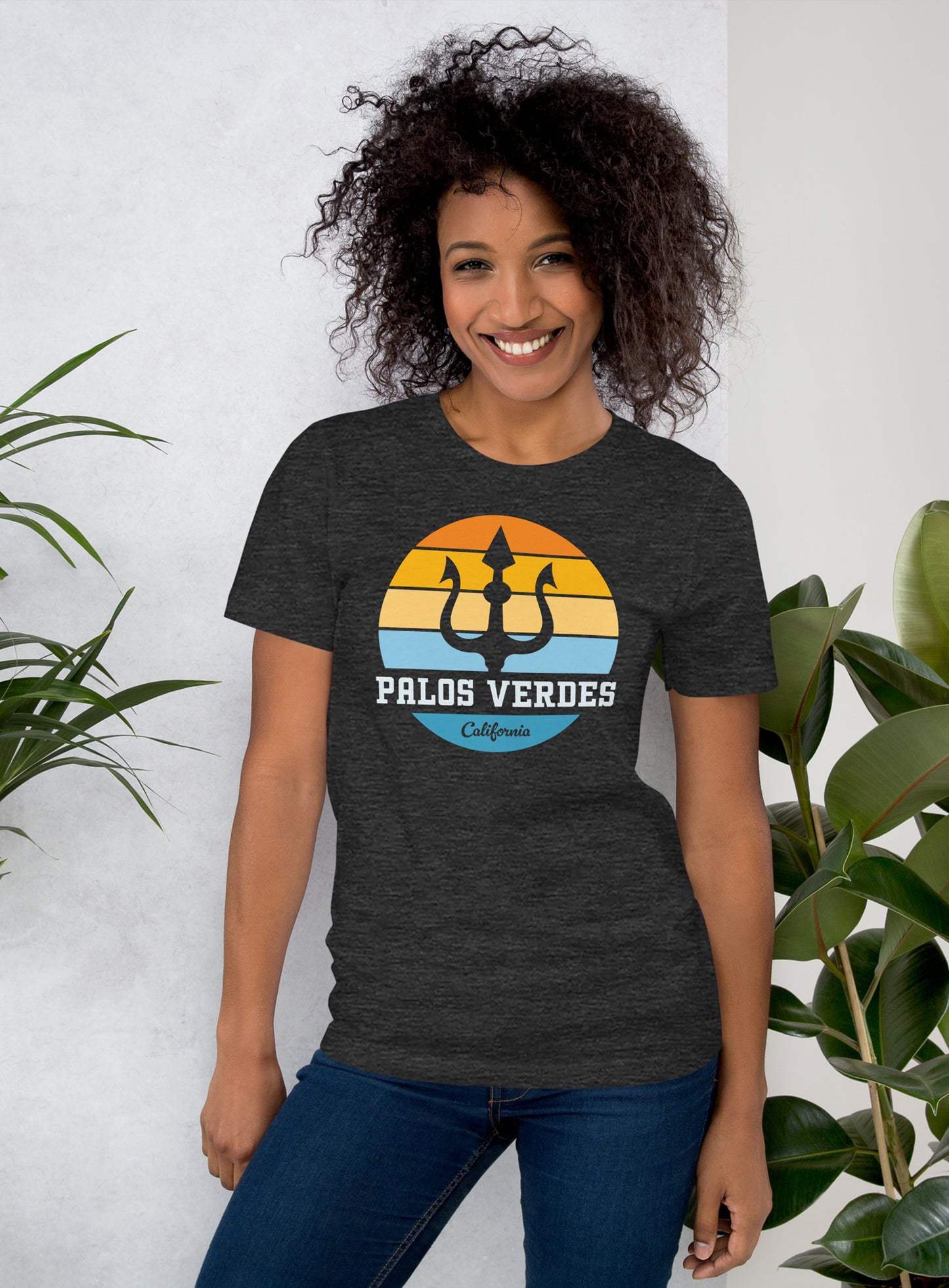 Unisex: Palos Verdes Trident Sunset Tee -  Dark Grey Heather