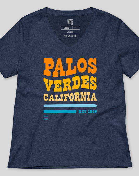 V-Neck: Palos Verdes Vibes Tee | Heather Navy