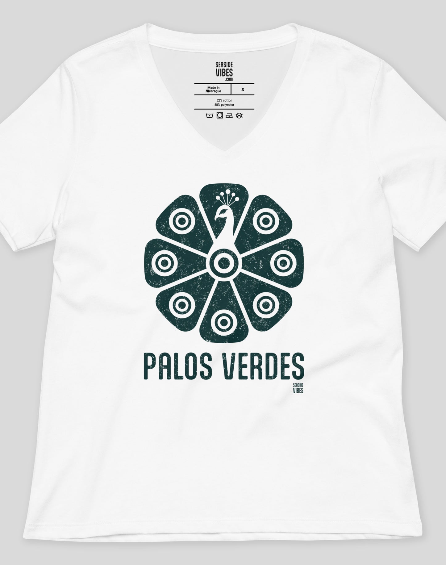 V-Neck: Palos Verdes Tribal Peacock Tee | White