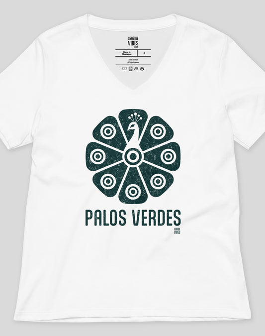 V-Neck: Palos Verdes Tribal Peacock Tee | White