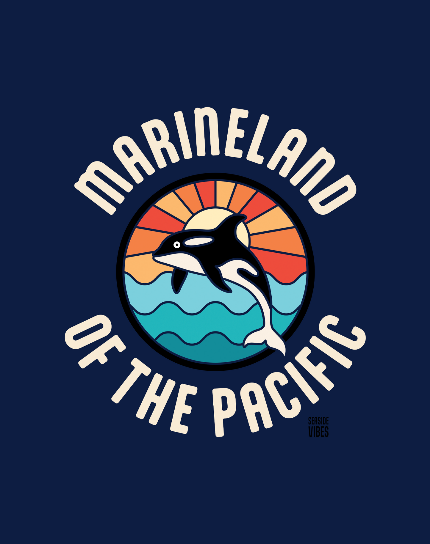 V-Neck: Marineland of the Pacific Retro Sunset Tee | Heather Navy