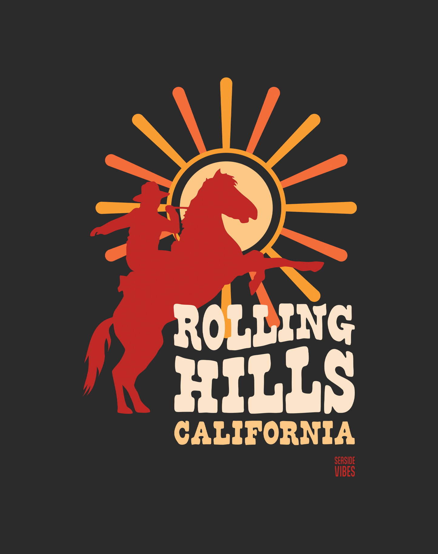 V-Neck: Rolling Hills Sunset Rodeo Tee | Dark Grey Heather