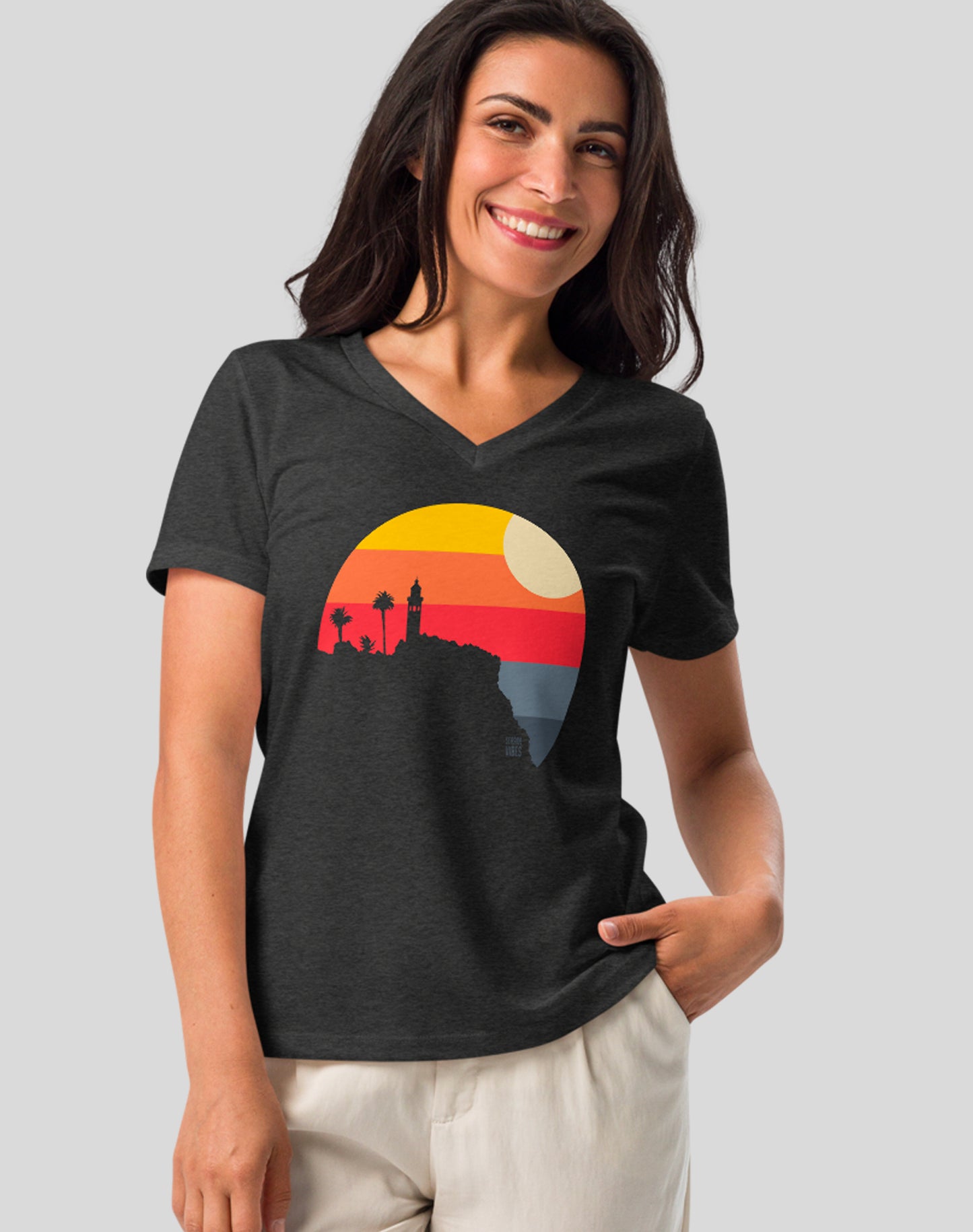 V-Neck: Point Vicente Sunset Tee | Dark Grey Heather