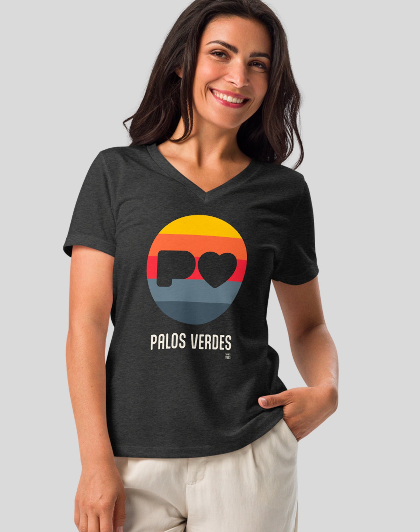 V-Neck: Palos Verdes Heart Logo Tee | Dark Grey Heather