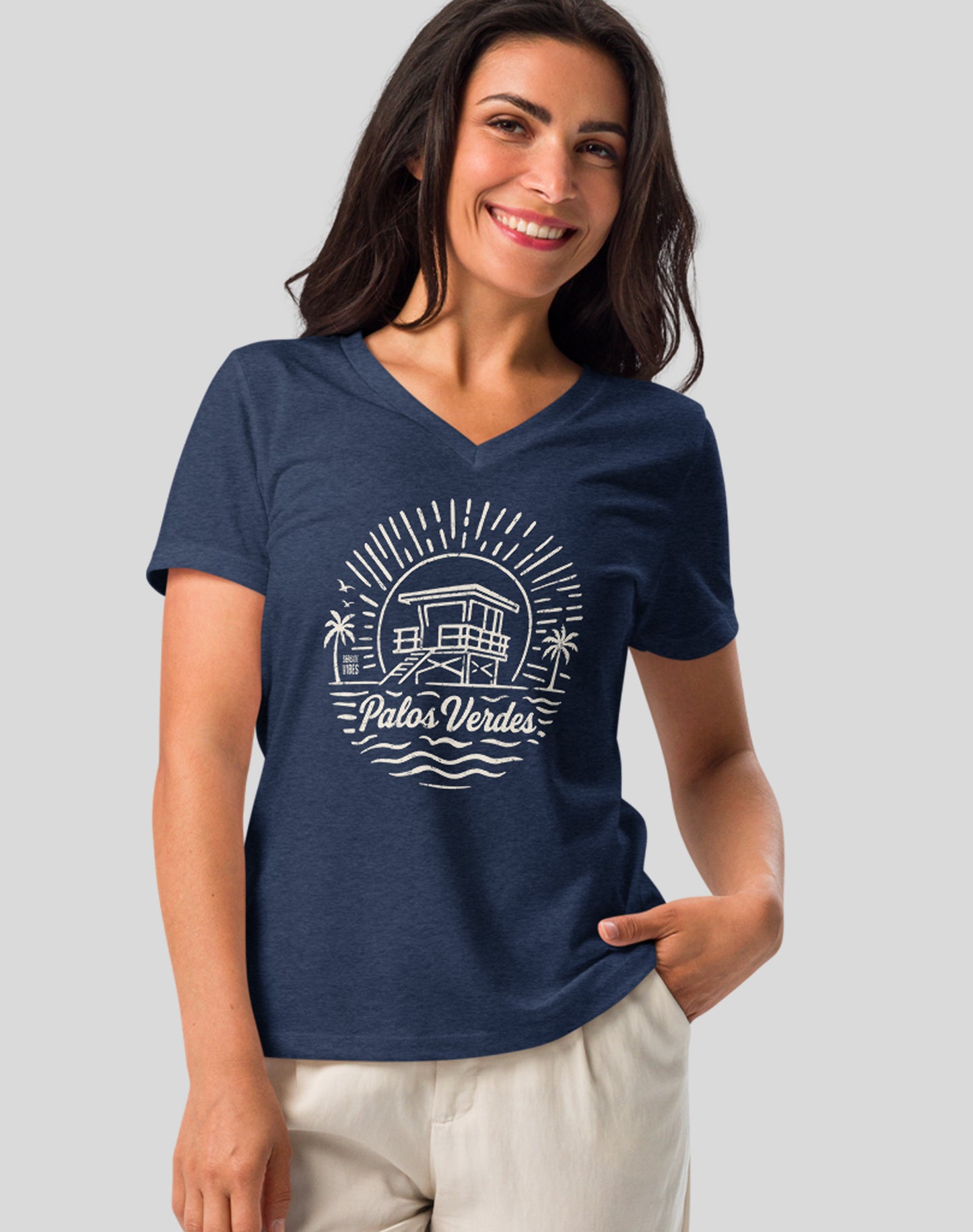V-Neck: Palos Verdes Sunrise Session Tee | Heather Navy