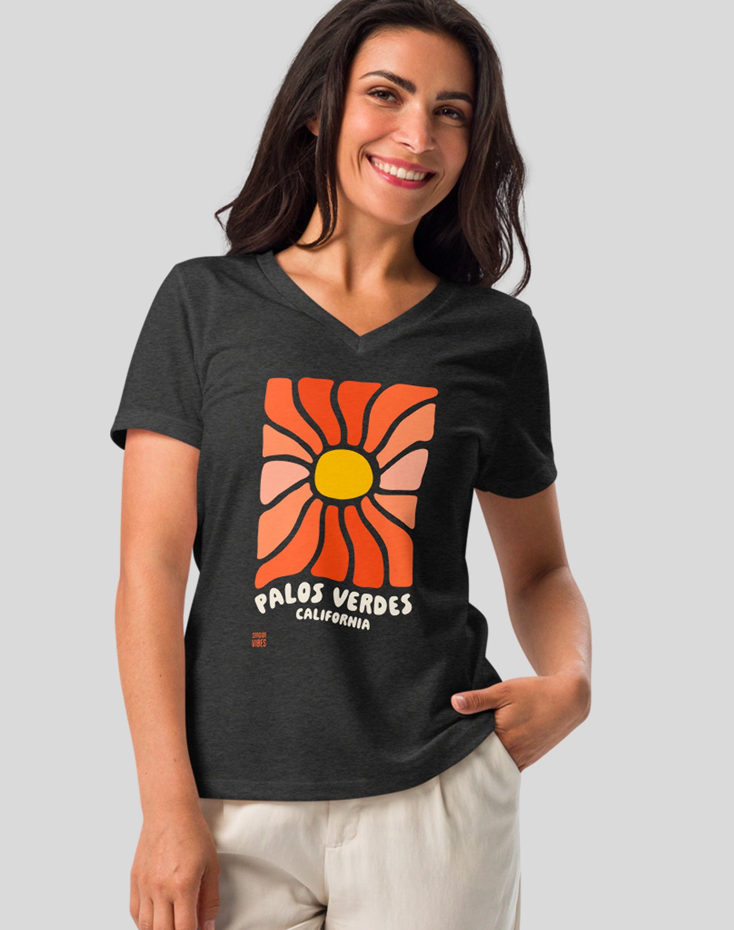 V-Neck: Palos Verdes Wavy Sun Tee | Dark Grey Heather