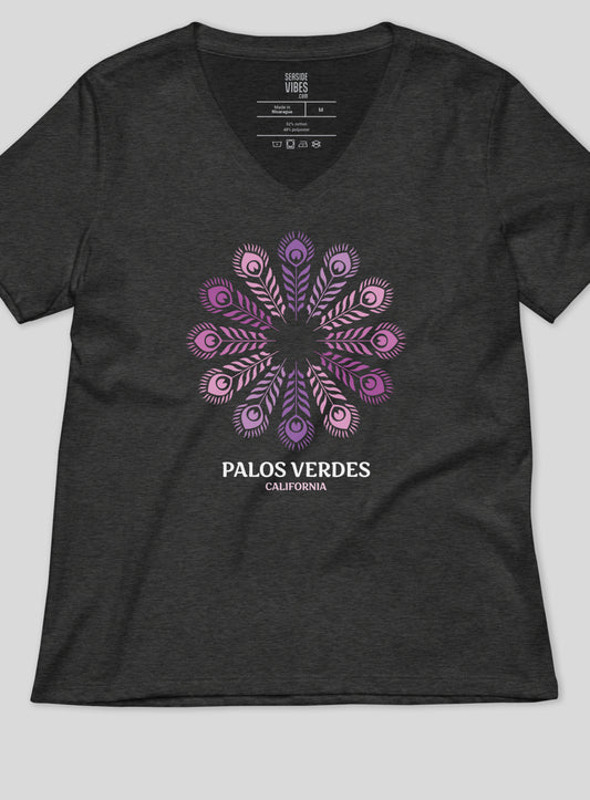 V-Neck: Palos Verdes Feathers Tee - Dark Grey Heather