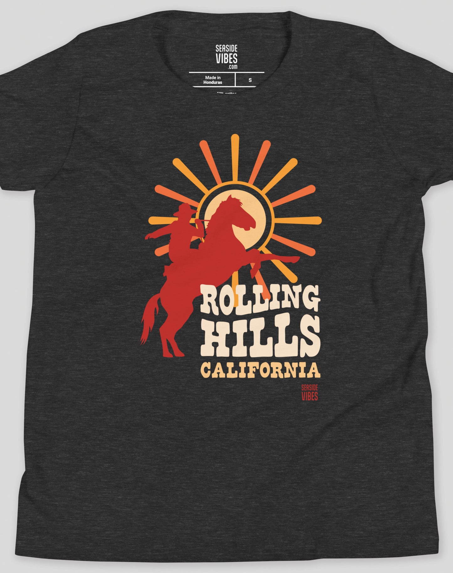 Youth: Rolling Hills California Sunset Rodeo Tee | Dark Grey Heather