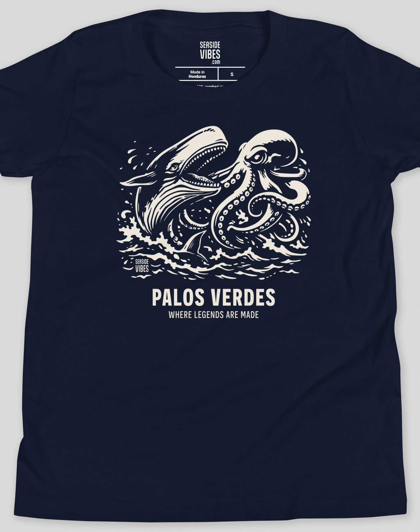 Youth: Palos Verdes Octopus vs Whale Legends Tee | Navy