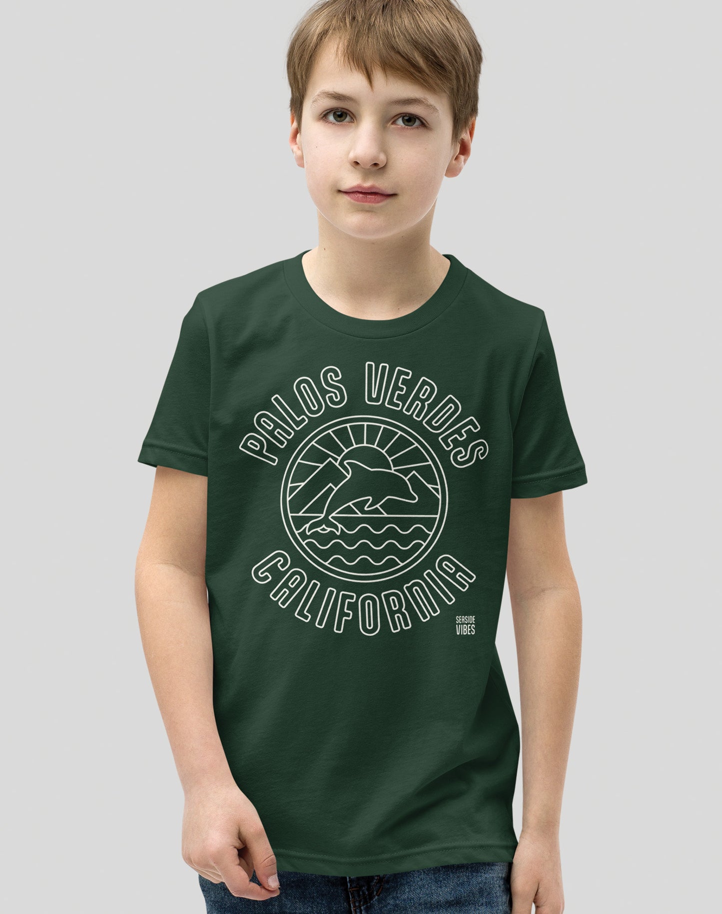 Youth: Palos Verdes Dolphin Sunrise Tee | Heather Forest