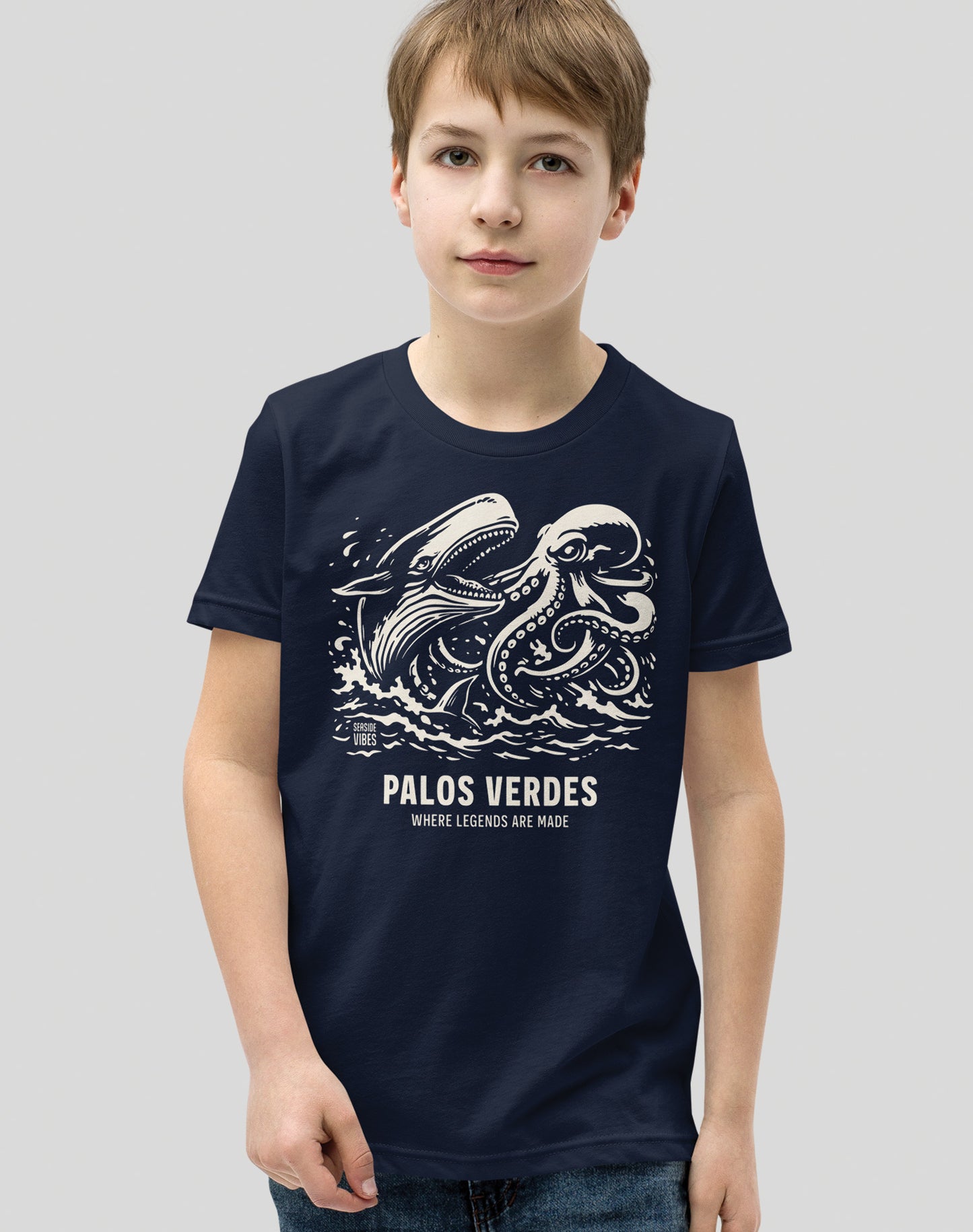 Youth: Palos Verdes Octopus vs Whale Legends Tee | Navy