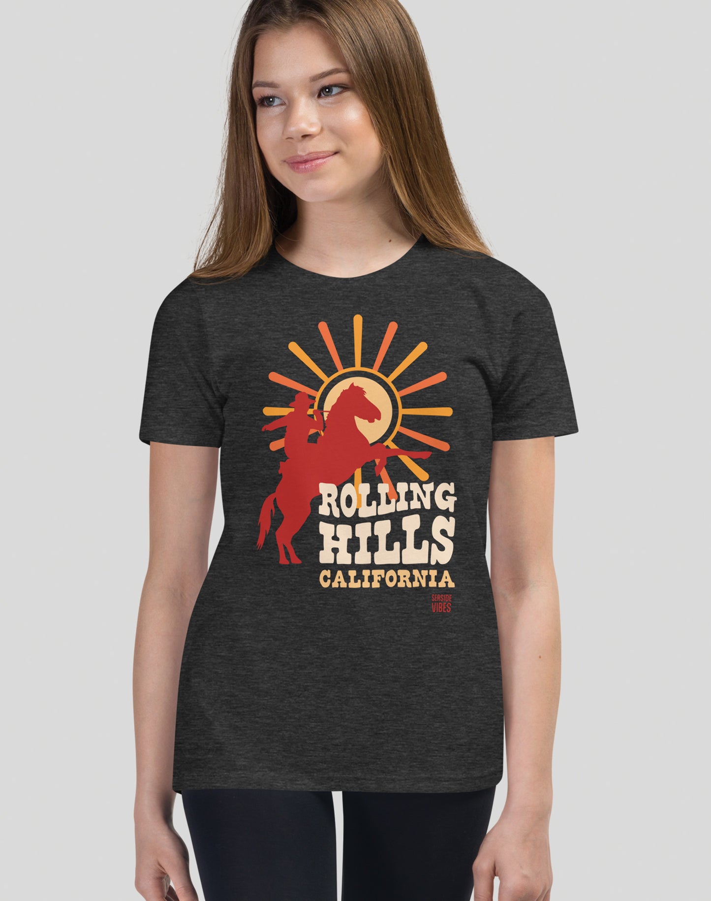 Youth: Rolling Hills California Sunset Rodeo Tee | Dark Grey Heather