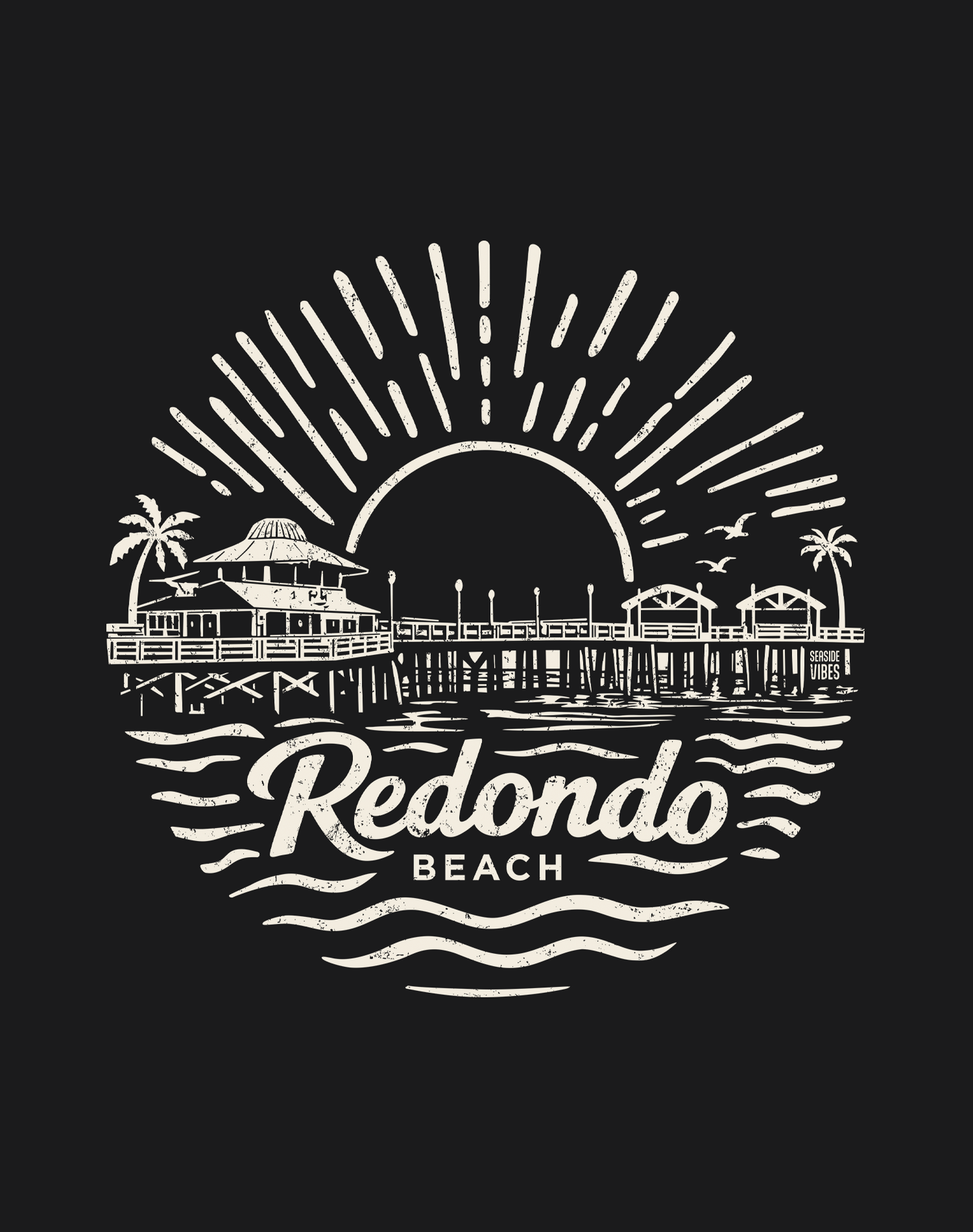 Unisex: Redondo Beach Pier Sunset Tee - 100% Cotton | Black