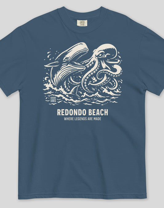 Unisex: Redondo Beach Octopus vs Whale Legends Tee - 100% Cotton | Midnight