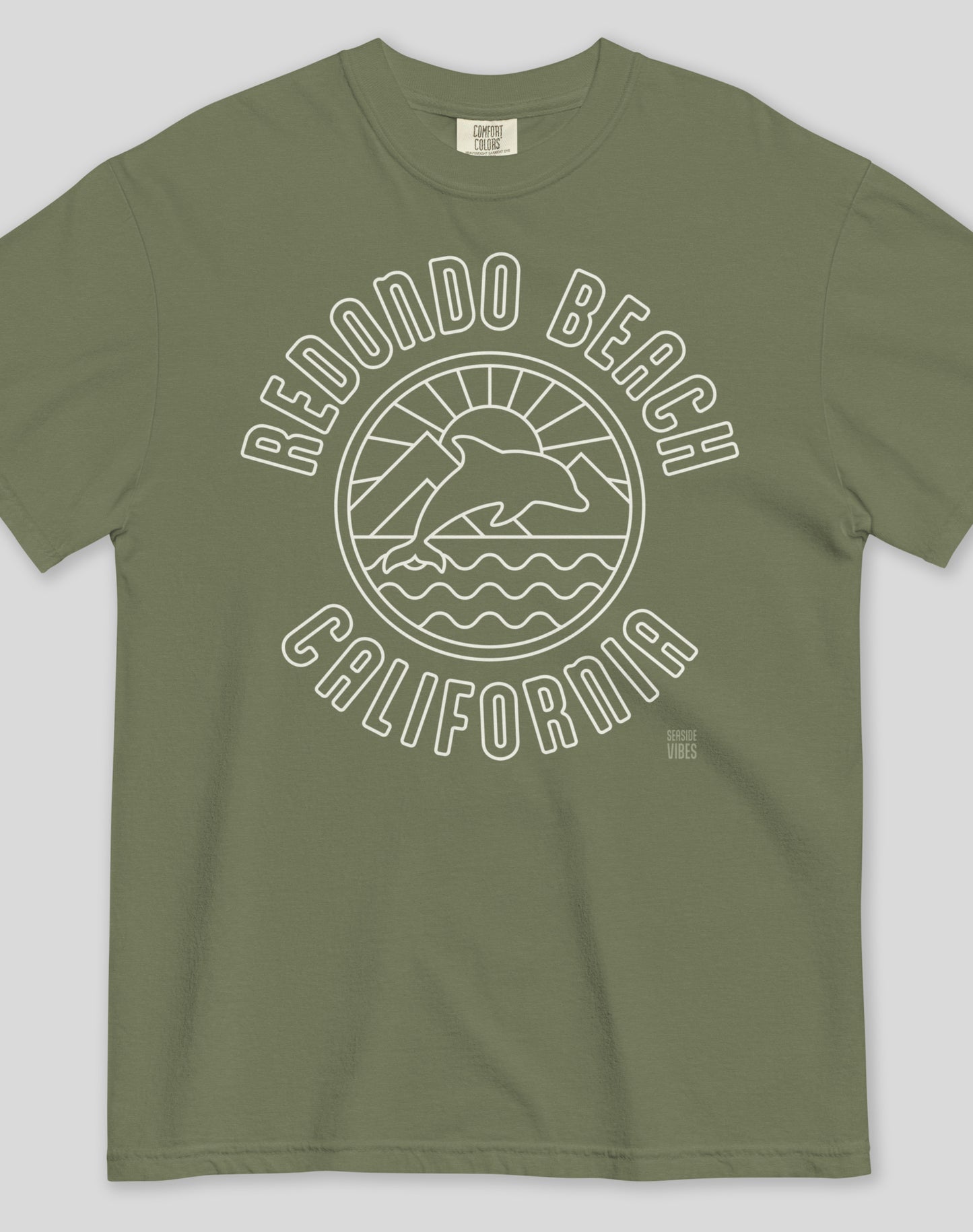 Unisex: Redondo Beach Dolphin Sunrise Tee - 100% Cotton | Moss
