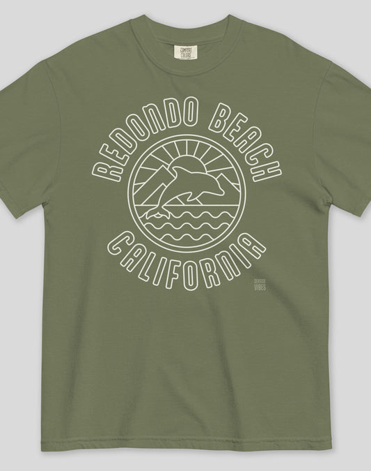 Redondo Beach Dolphin Sunrise Tee - Premium 100% Cotton | Moss