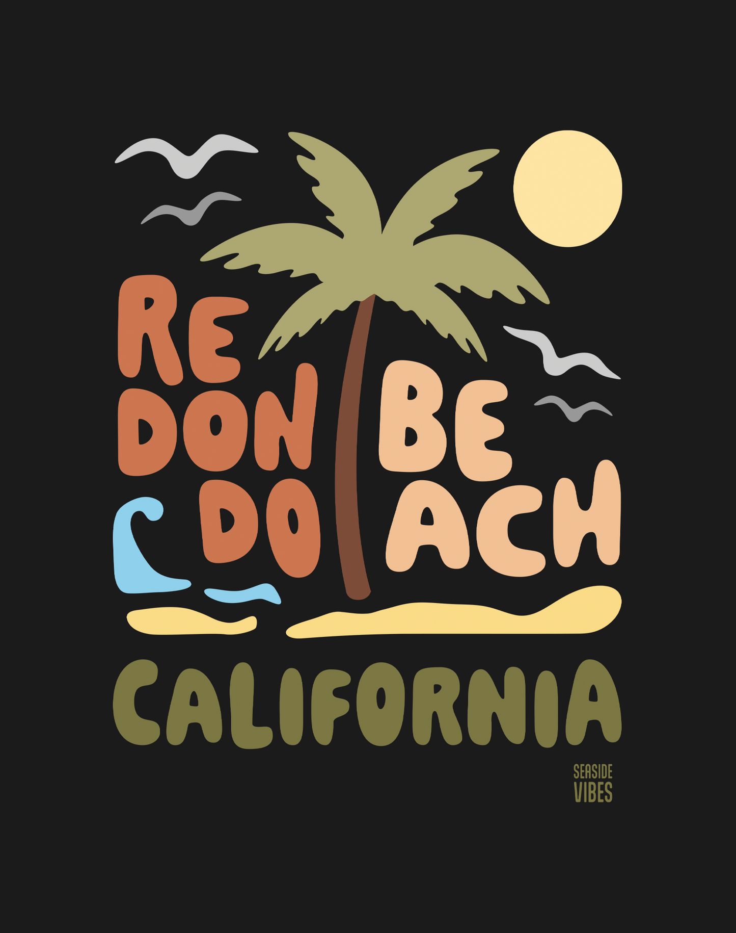 Unisex: Redondo Beach Palm Tee - 100% Cotton | Black