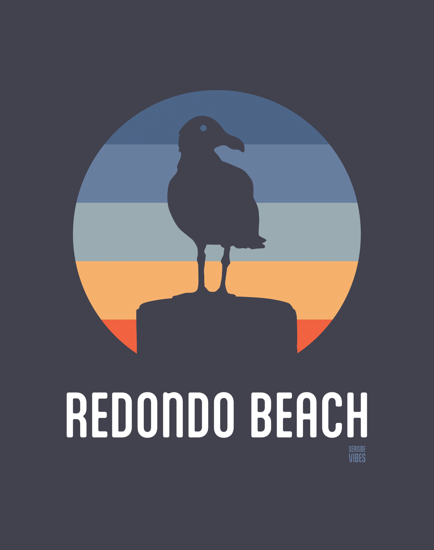 Unisex: Redondo Beach Seagull Tee - 100% Cotton | Navy