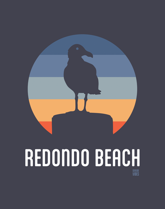 Redondo Beach Seagull Sunset Tee - Premium 100% Cotton | Navy