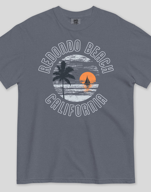 Redondo Beach Vintage Sunset Tee - Premium 100% Cotton | Denim