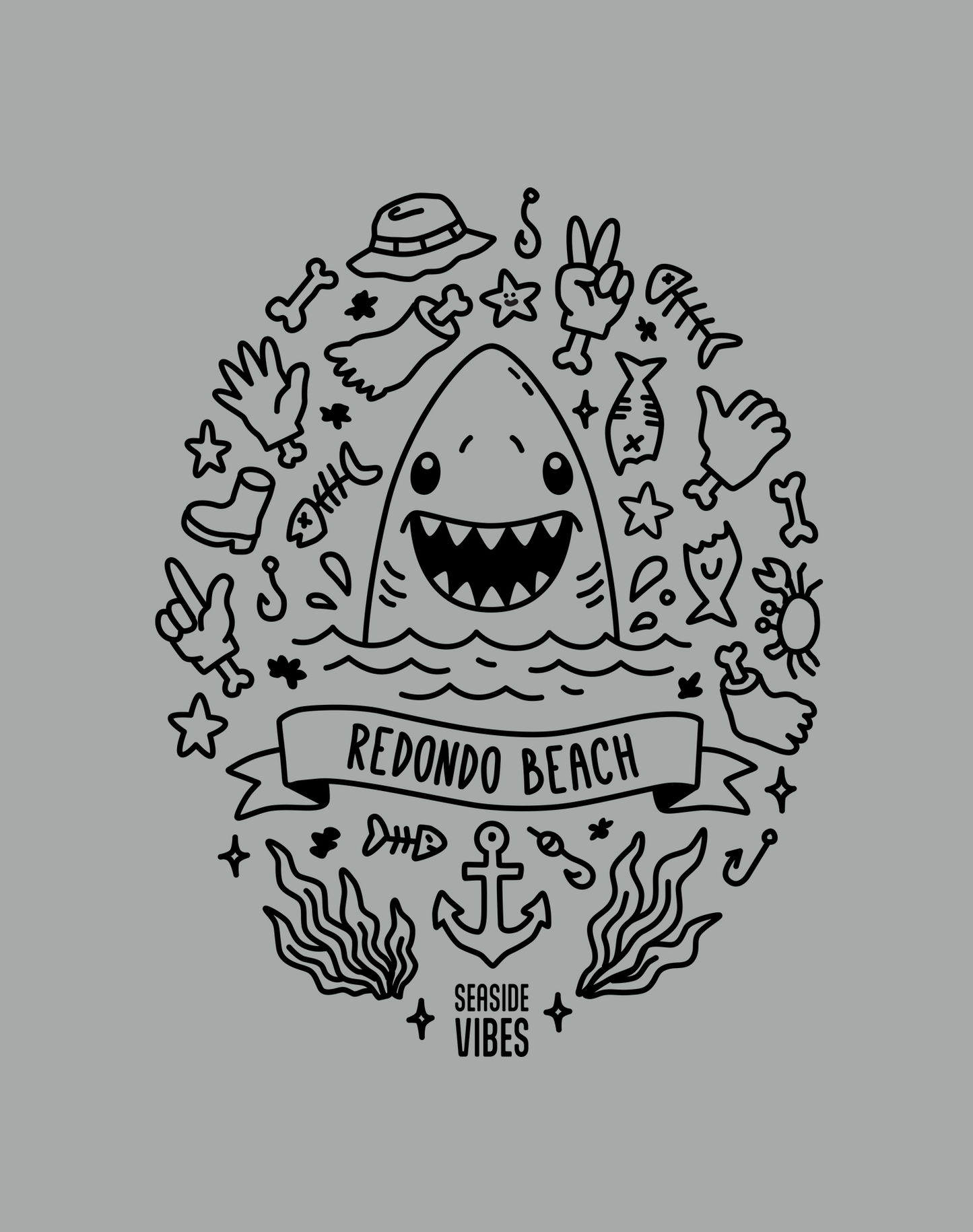 Unisex: Shark Attack Redondo Beach Tee - 100% Cotton | Granite