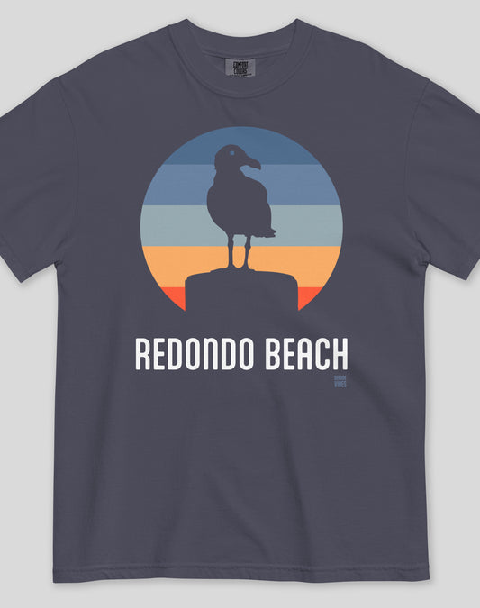 Redondo Beach Seagull Sunset Tee - Premium 100% Cotton | Navy