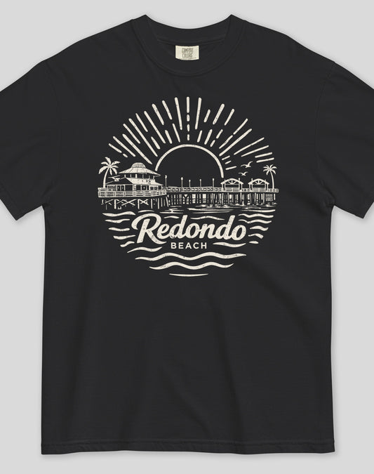 Redondo Beach Pier Sunset Tee - Premium 100% Cotton | Black