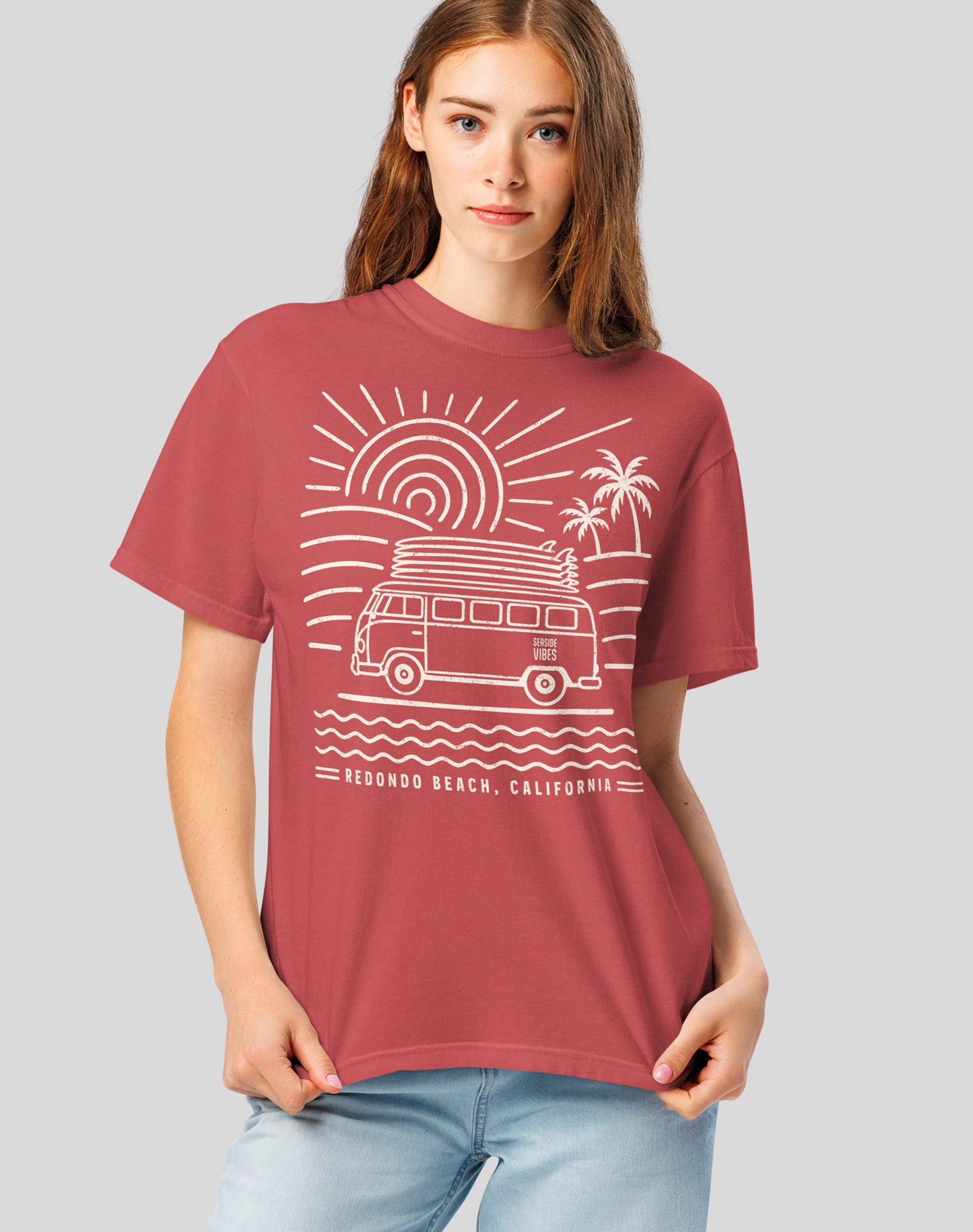 Unisex: Redondo Beach Endless Summer Tee - 100% Cotton | Crimson