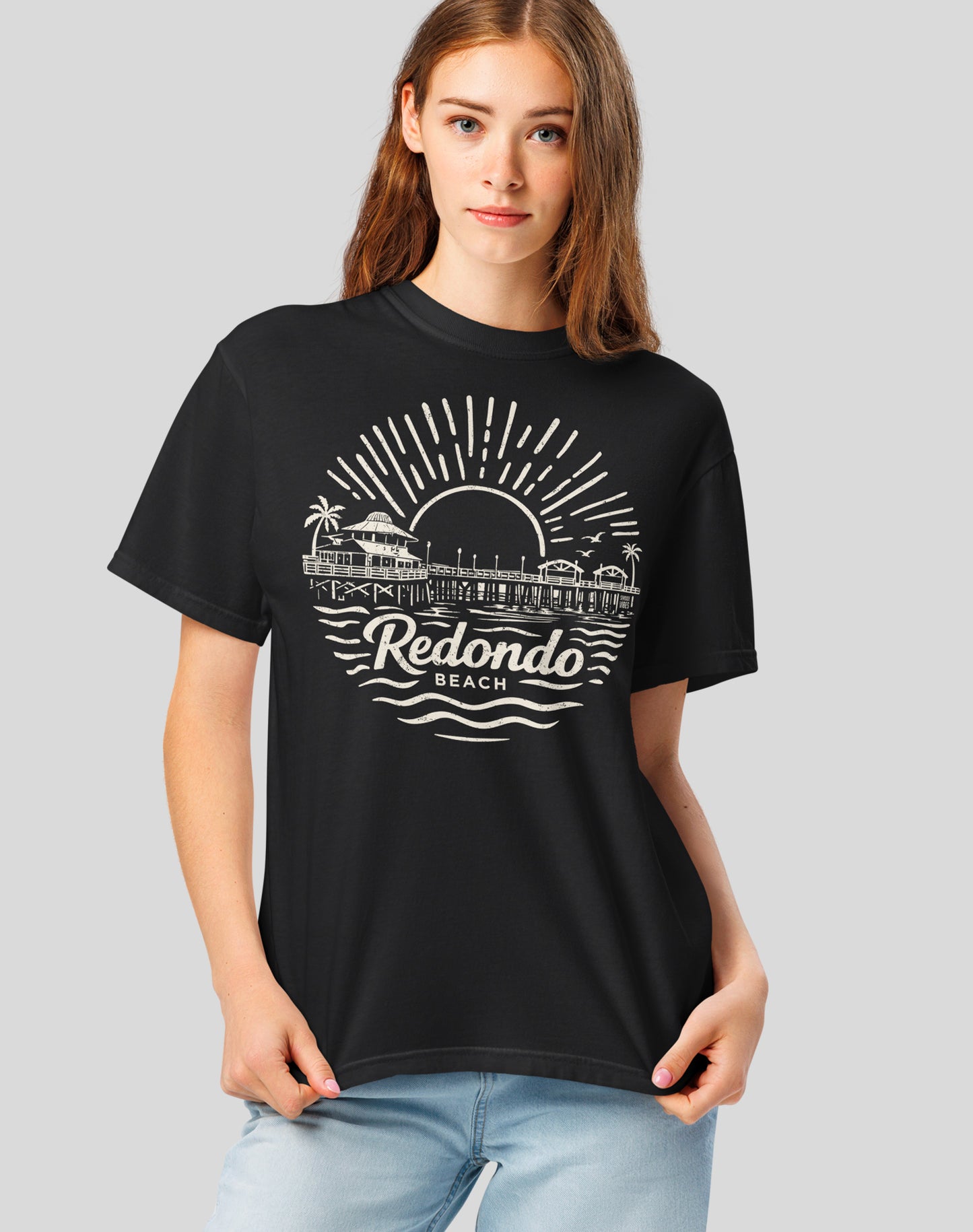 Unisex: Redondo Beach Pier Sunset Tee - 100% Cotton | Black