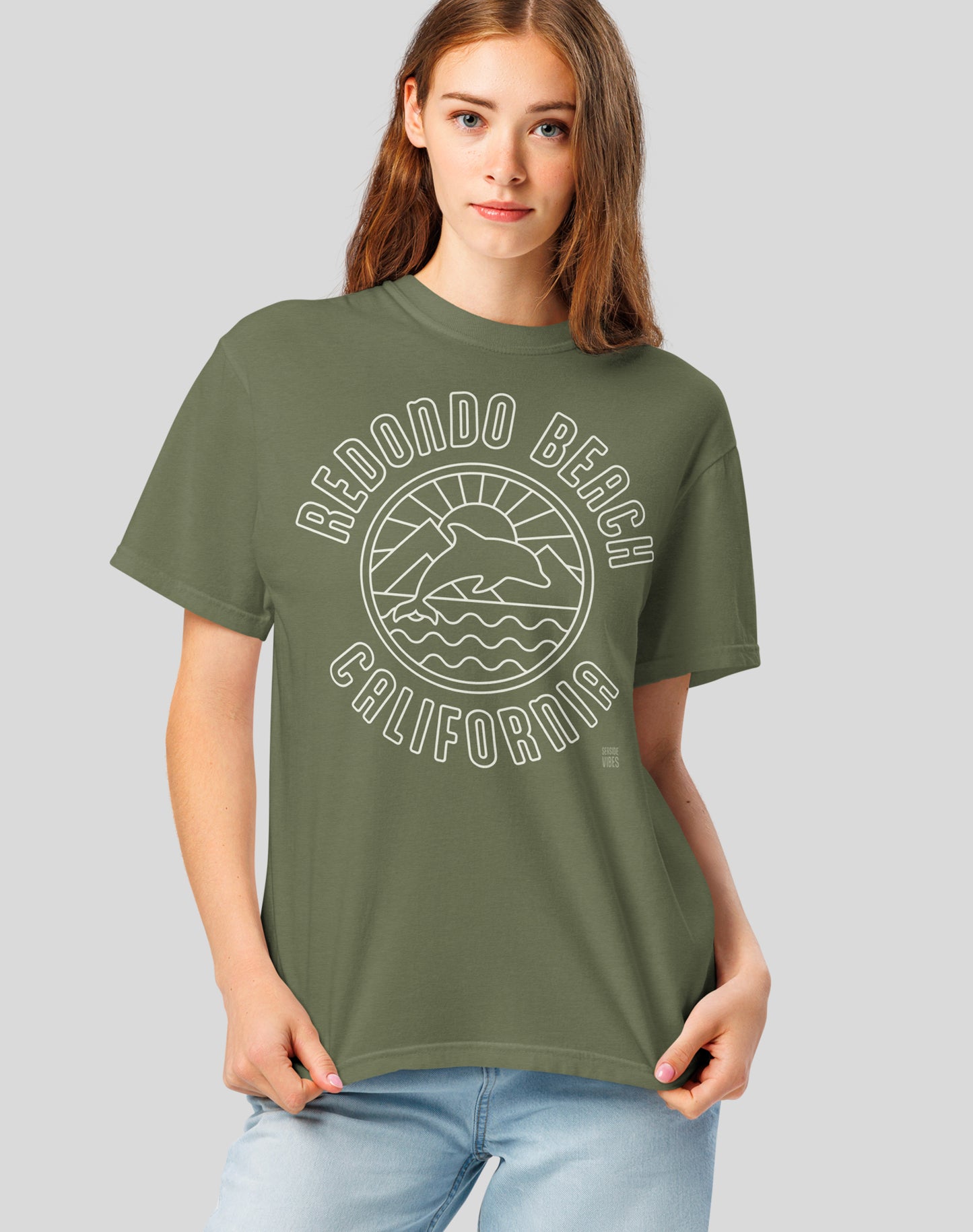 Unisex: Redondo Beach Dolphin Sunrise Tee - 100% Cotton | Moss