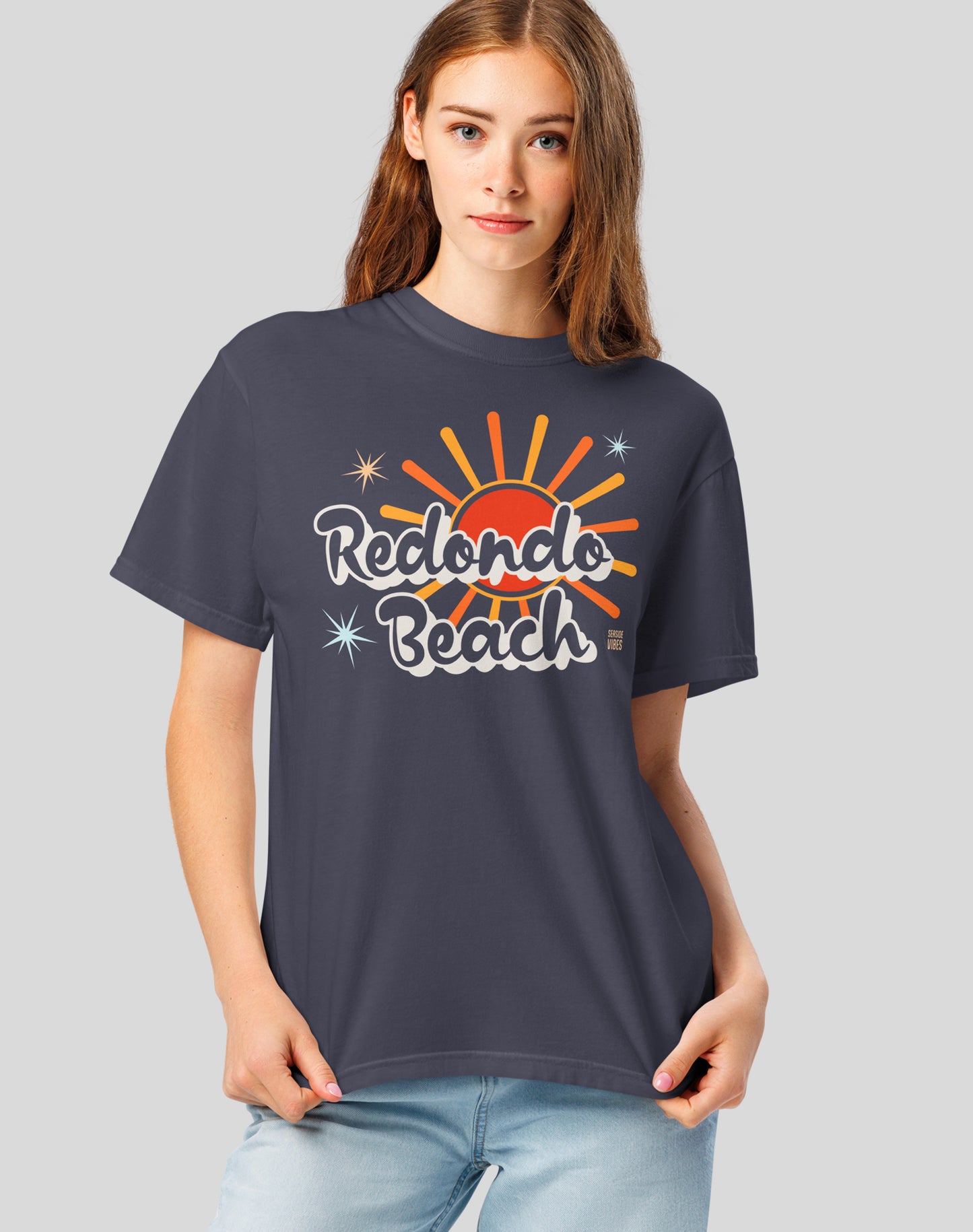 Unisex: Redondo Beach Rays Tee - 100% Cotton | Navy