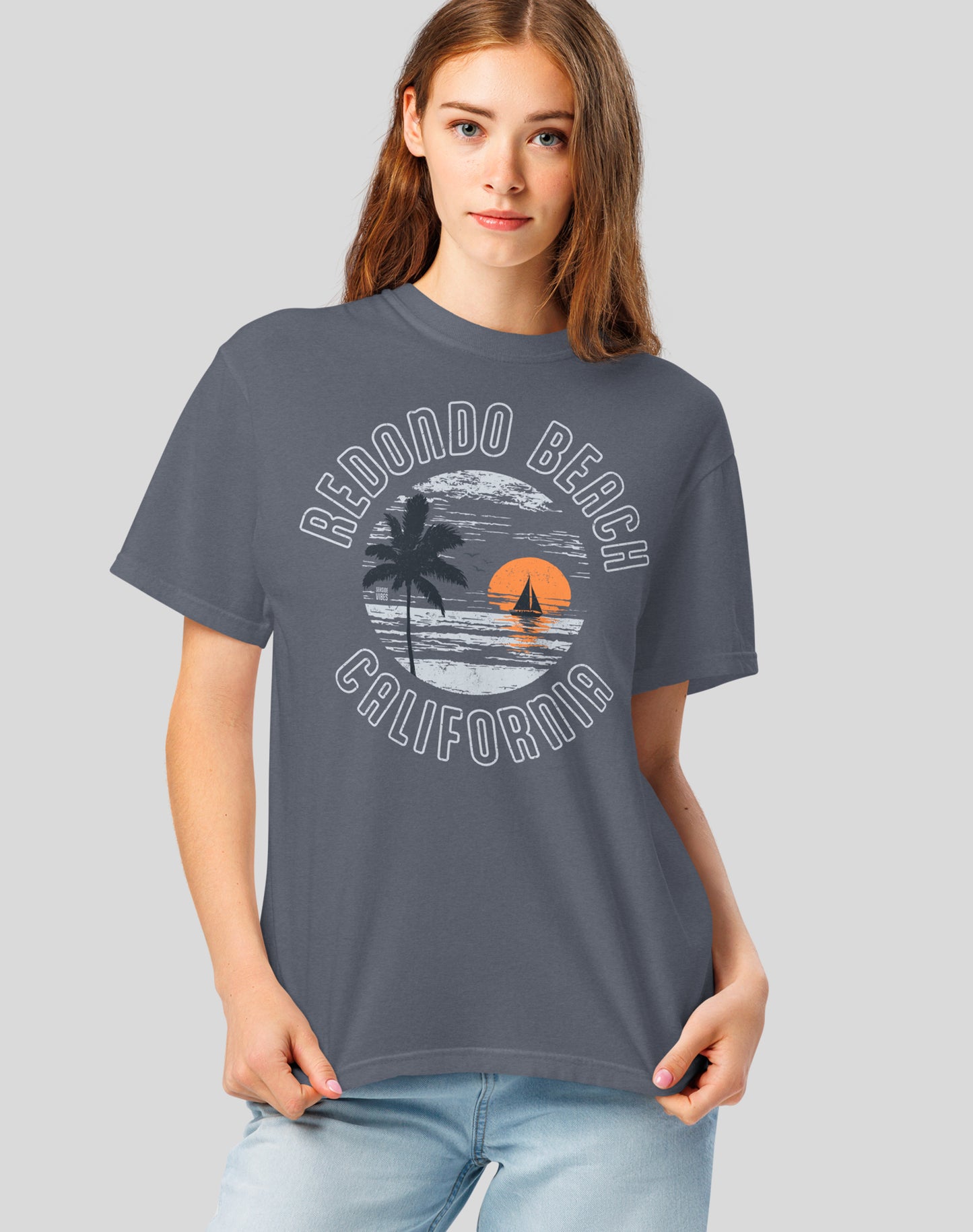 Unisex: Vintage Redondo Beach Sunset Tee - 100% Cotton | Denim