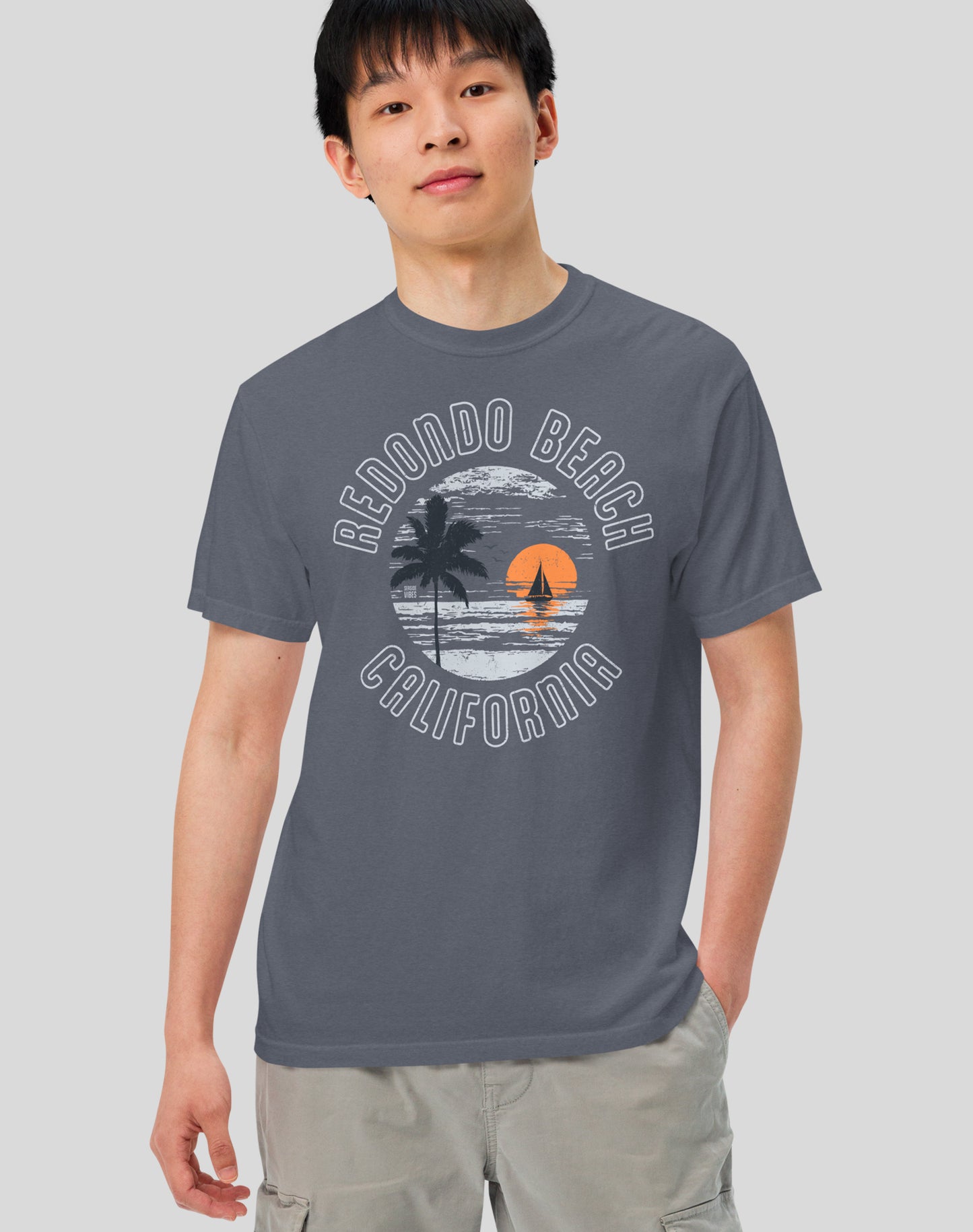 Unisex: Vintage Redondo Beach Sunset Tee - 100% Cotton | Denim