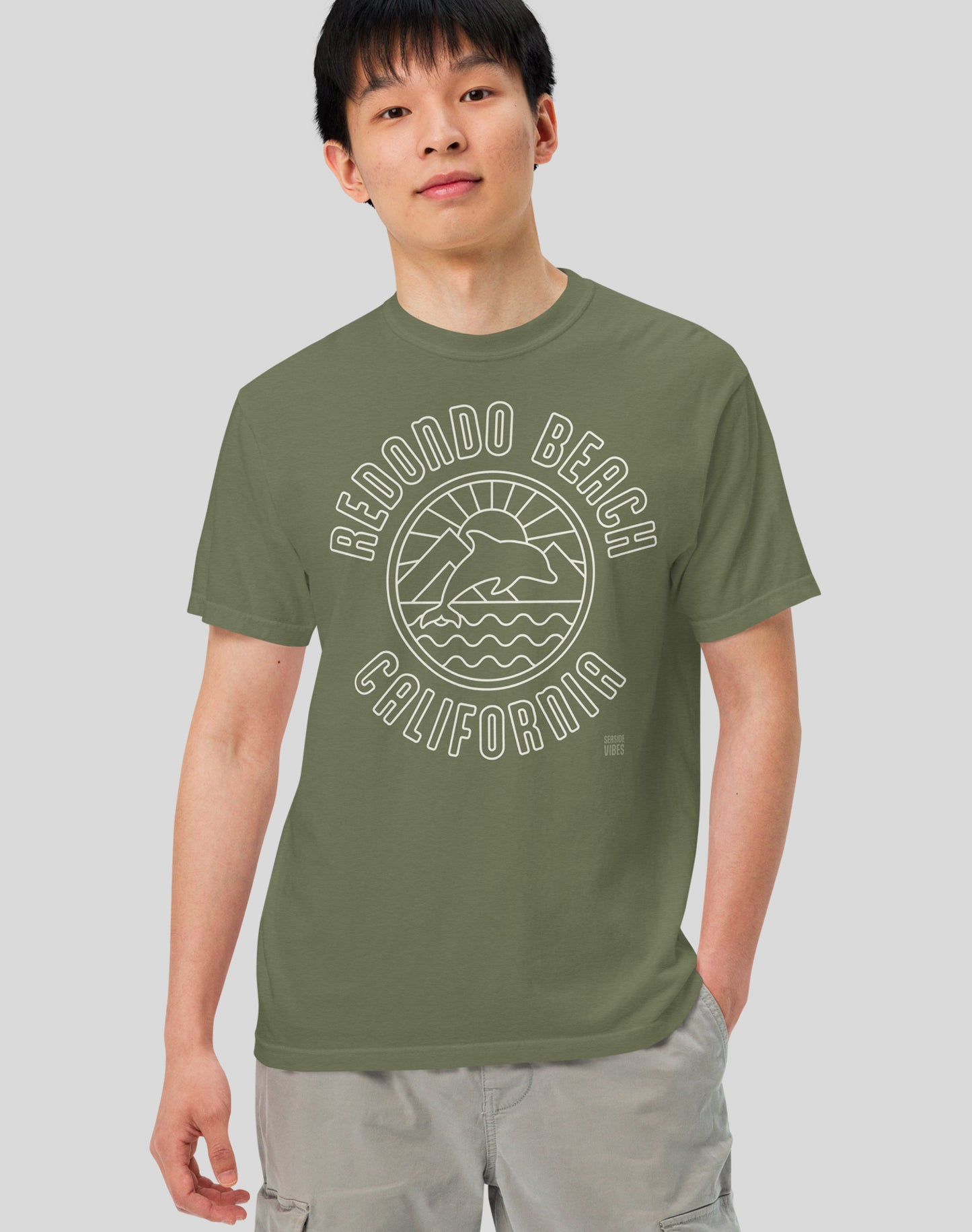 Unisex: Redondo Beach Dolphin Sunrise Tee - 100% Cotton | Moss