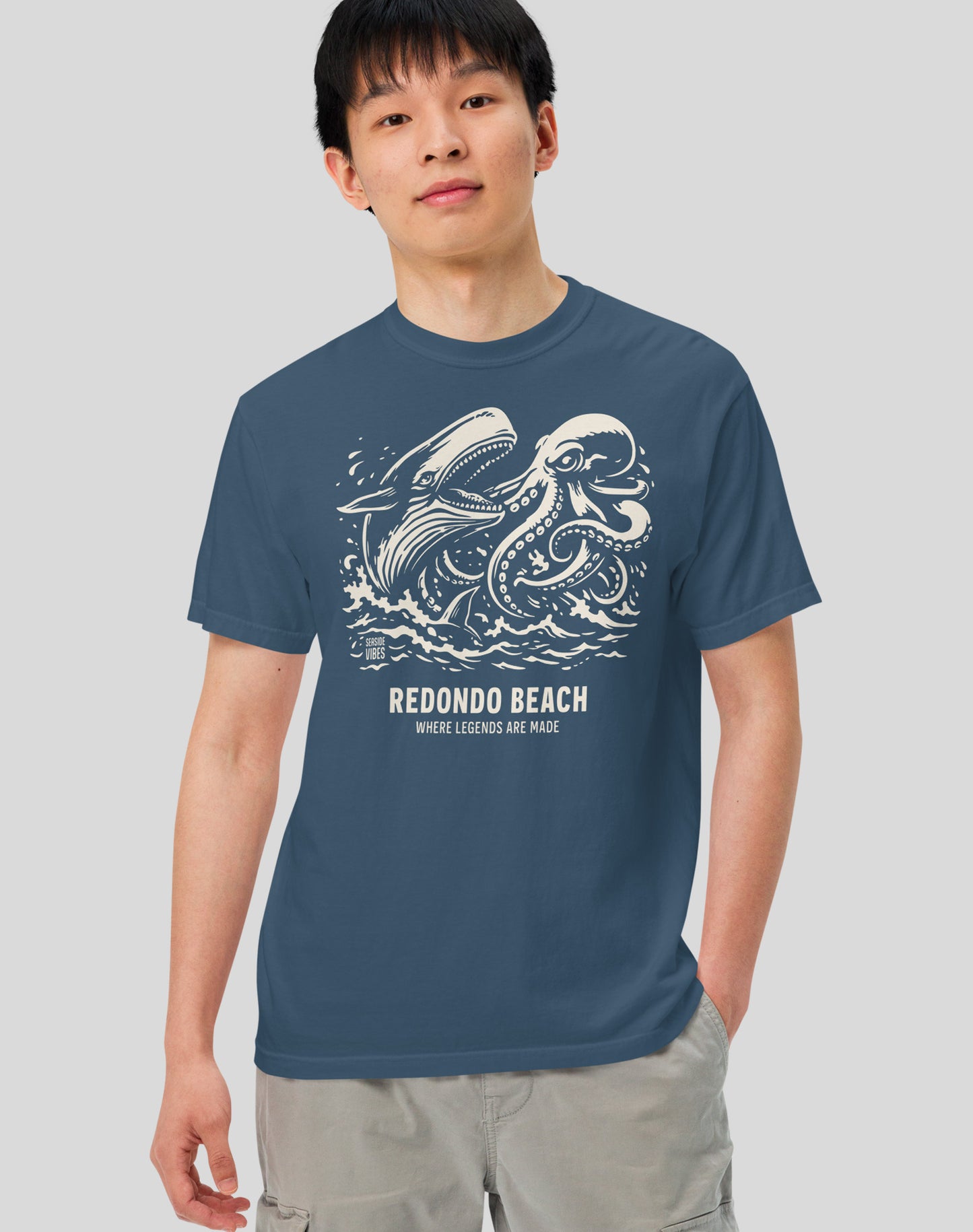 Redondo Beach Octopus vs Whale Legends Tee - Premium 100% Cotton | Midnight