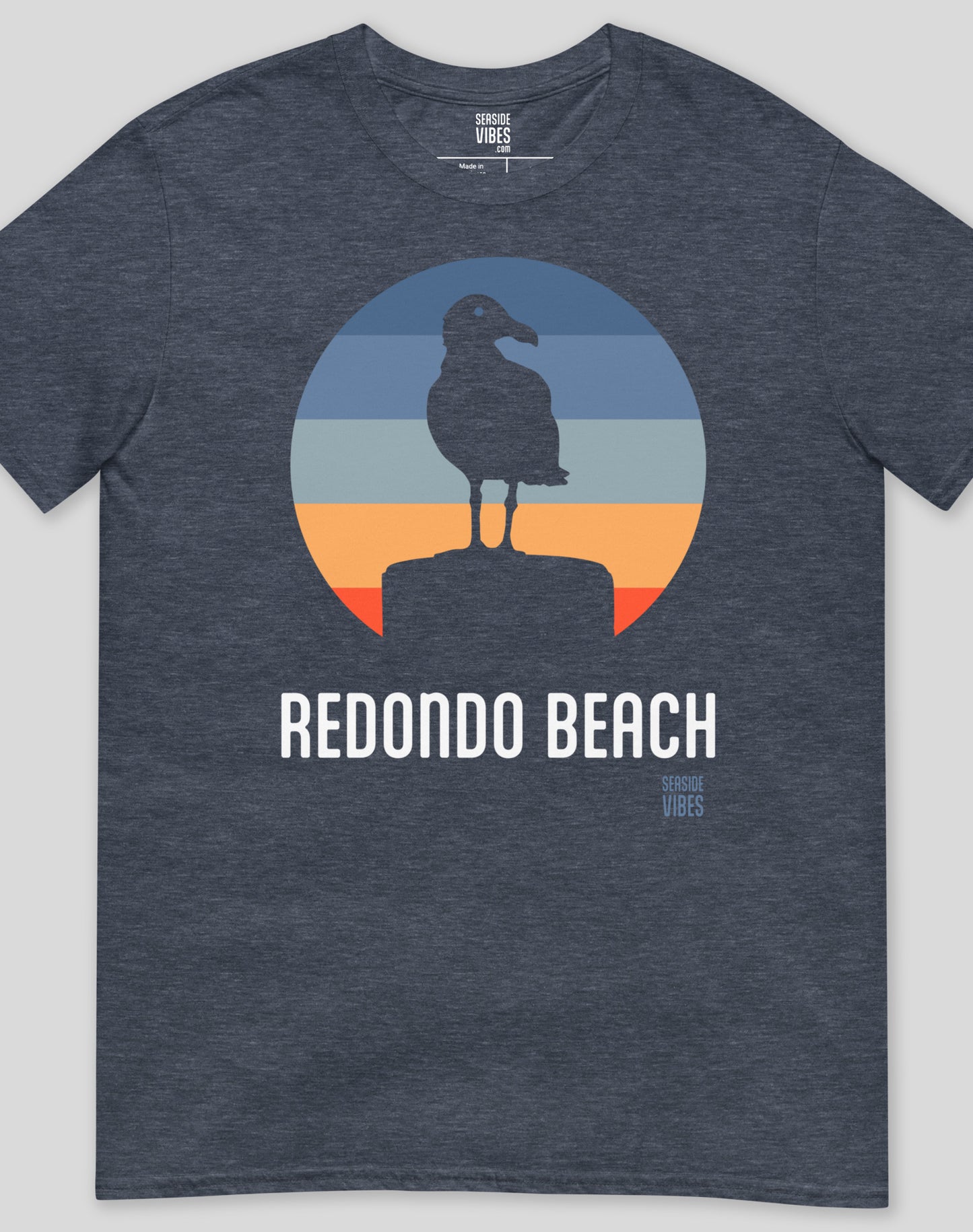 Redondo Beach Seagull Sunset Tee - Unisex | Heather Navy