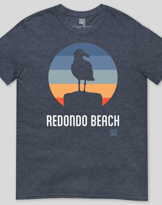 Redondo Beach Seagull Sunset Tee - Unisex | Heather Navy