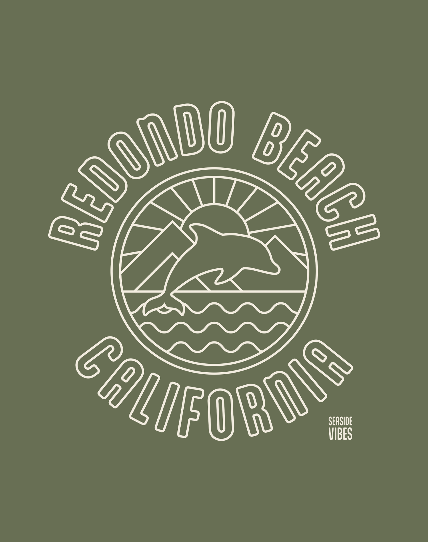 Redondo Beach Dolphin Sunrise Tee - Unisex | Military Green
