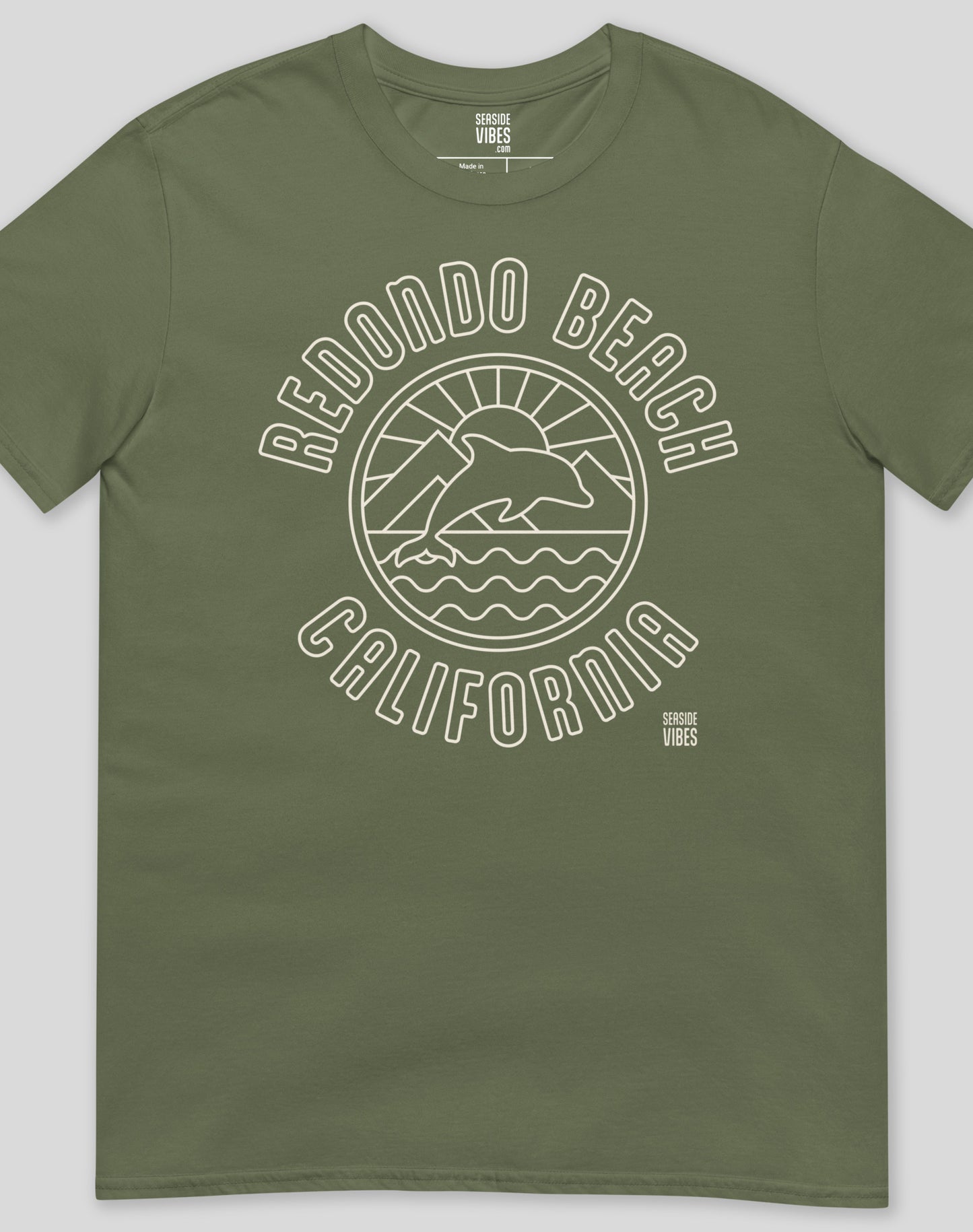 Redondo Beach Dolphin Sunrise Tee - Unisex | Military Green