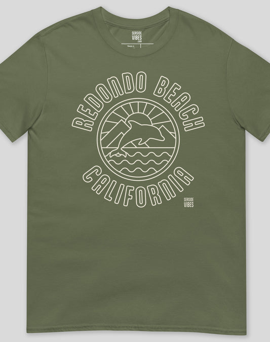 Redondo Beach Dolphin Sunrise Tee - Unisex | Military Green