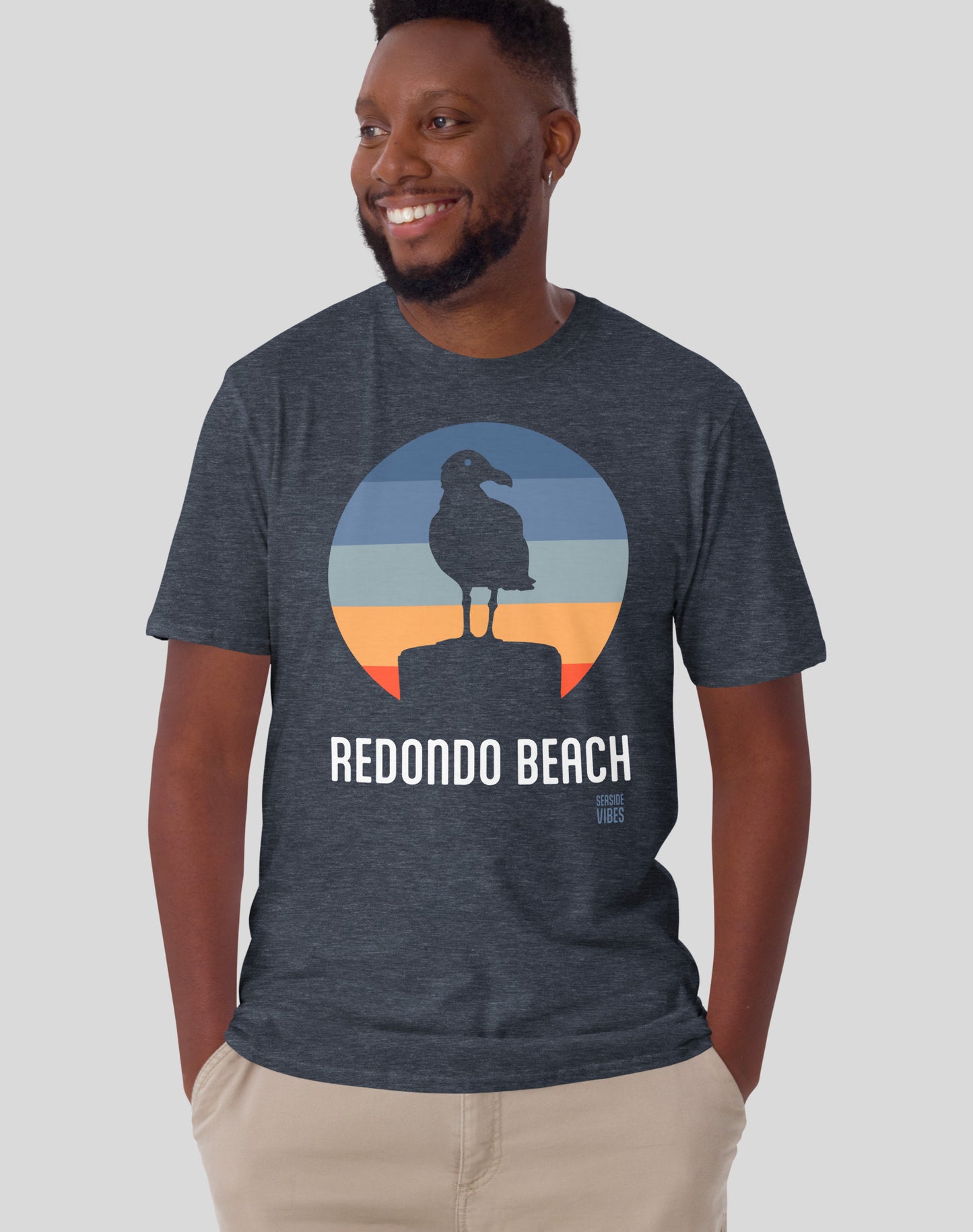 Redondo Beach Seagull Sunset Tee - Unisex | Heather Navy